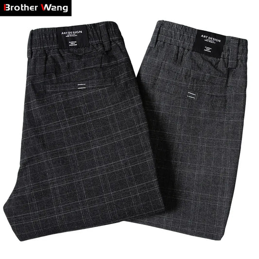 Pantalon à carreaux décontracté pour homme, collection 2023, coupe slim, gris foncé, style classique, élastique, marque de vêtements pour homme
