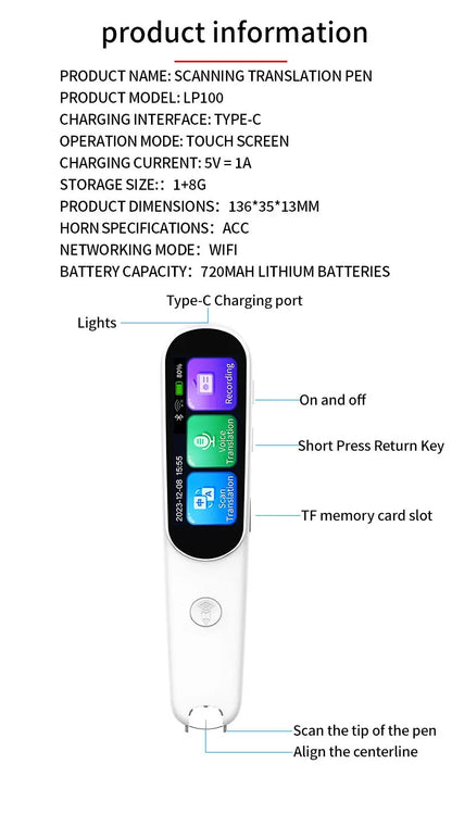SD02 Intelligent Translation Machine Offline Chinese English Scanning with 112 Multilingual Translation Pens