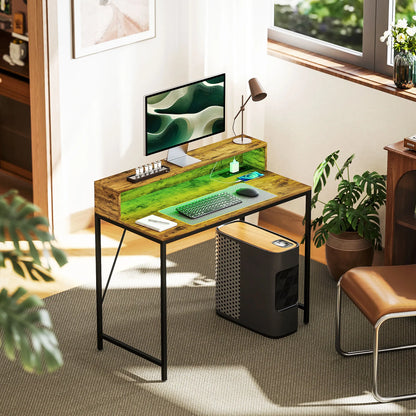 Homcom Desk Table with Led Lights 100X50X90.5 cm Rustic Brown