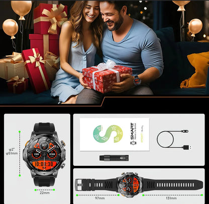 1.7" Large Screen Bluetooth Call Smart Watch Men‘s Sports Outdoor Flashlight 1000mAh Health Monitor Smartwatch for Man Male IP6