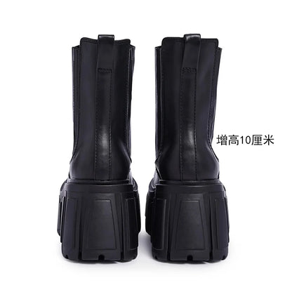Super High Chunky Heel Platform Chelsea Women's Autumn Small Elevator Ankle Thin Smoke Pipe Genuine Leather Boots