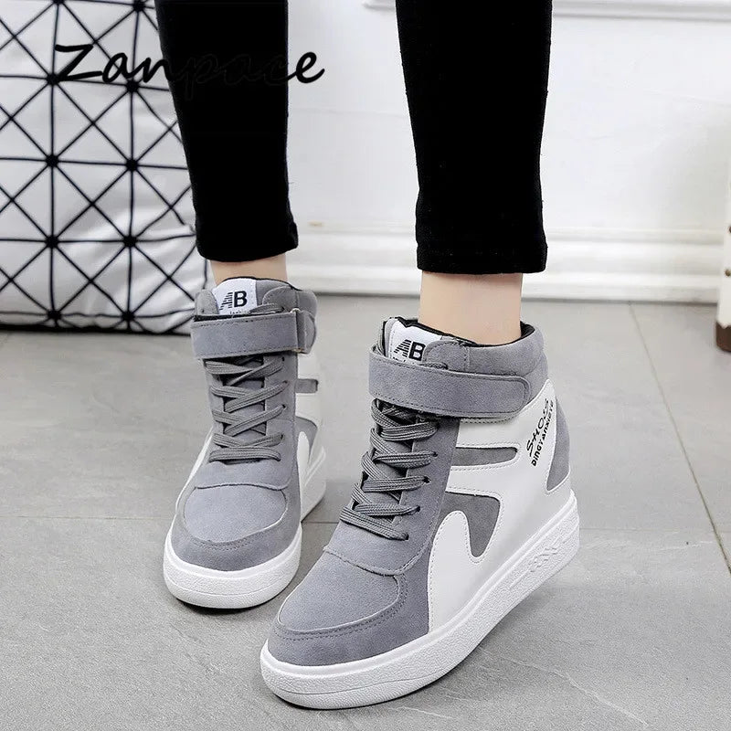 2020 Thick Platform Sneakers Casual Lace-Up Wedges High Heel Womens Shoes Outdoor Black Red Platform Vulcanize Shoes Women