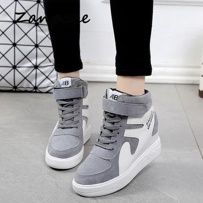 2020 Thick Platform Sneakers Casual Lace-Up Wedges High Heel Womens Shoes Outdoor Black Red Platform Vulcanize Shoes Women