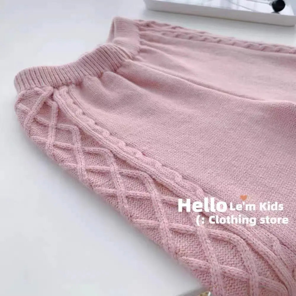 Girls Autumn Knitting Sweater Sets Pullover Girls Clothing Sets Winter Korean Sweater Pants Children Knitted Wool Trouser Suits