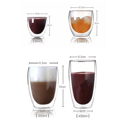 1-6PCS 80-650ml Double Wall Glass Clear Handmade Heat Resistant Tea Cups Healthy Drink Coffee Milk Mug Insulated Shot Glass Gift