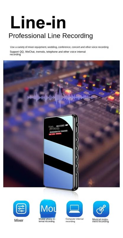 64GB Line-In Acitvated Voice Recorder HD Noise Reduce Support APP Tuning Equipment Phone Call Sound Audio Record 32GB MP3 Player