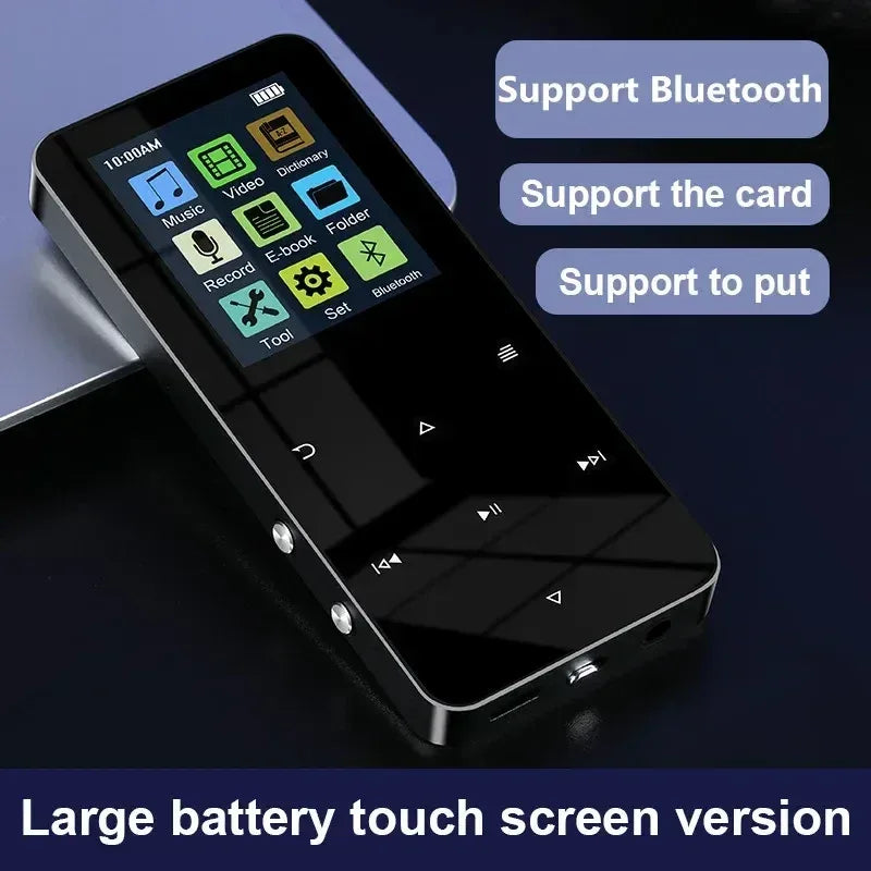 2.0 Inch Metal Touch MP3 MP4 Music Player Bluetooth 5.0 Supports Card, with FM Alarm Clock Pedometer e-Book Built-in Speaker