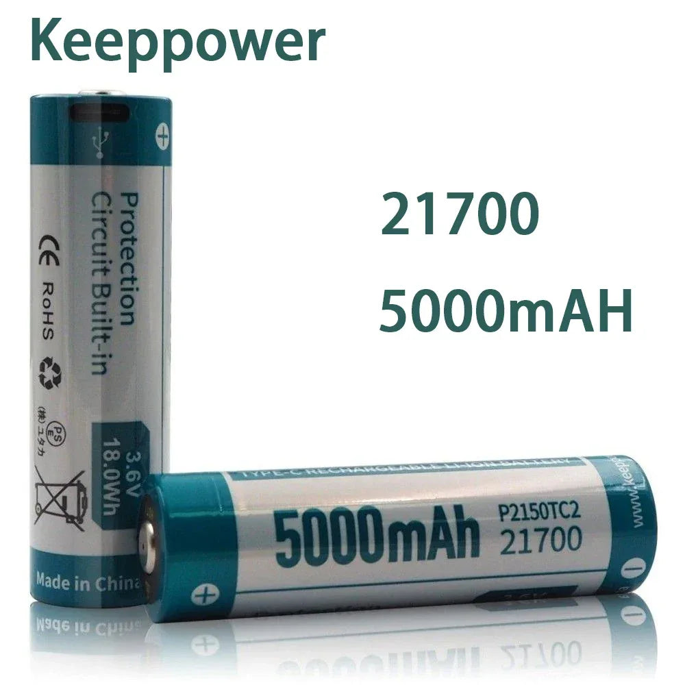 Keeppower P2150TC2 TYPE-C USB 5000mAh 21700 Battery For Flashlight Recargables Baterias