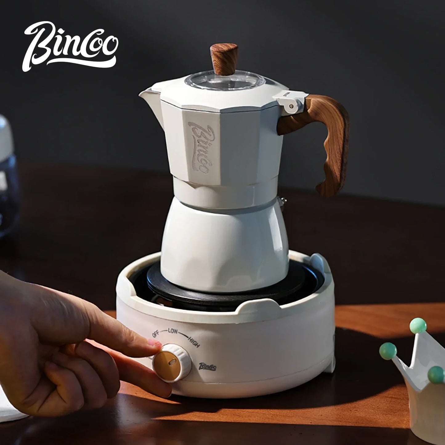 Bincoo Dual Valve Moka Pot Espresso Machine Extraction Coffee Mocha Pot，Electric Heating Furnace Italian Home Barista Tool 220V