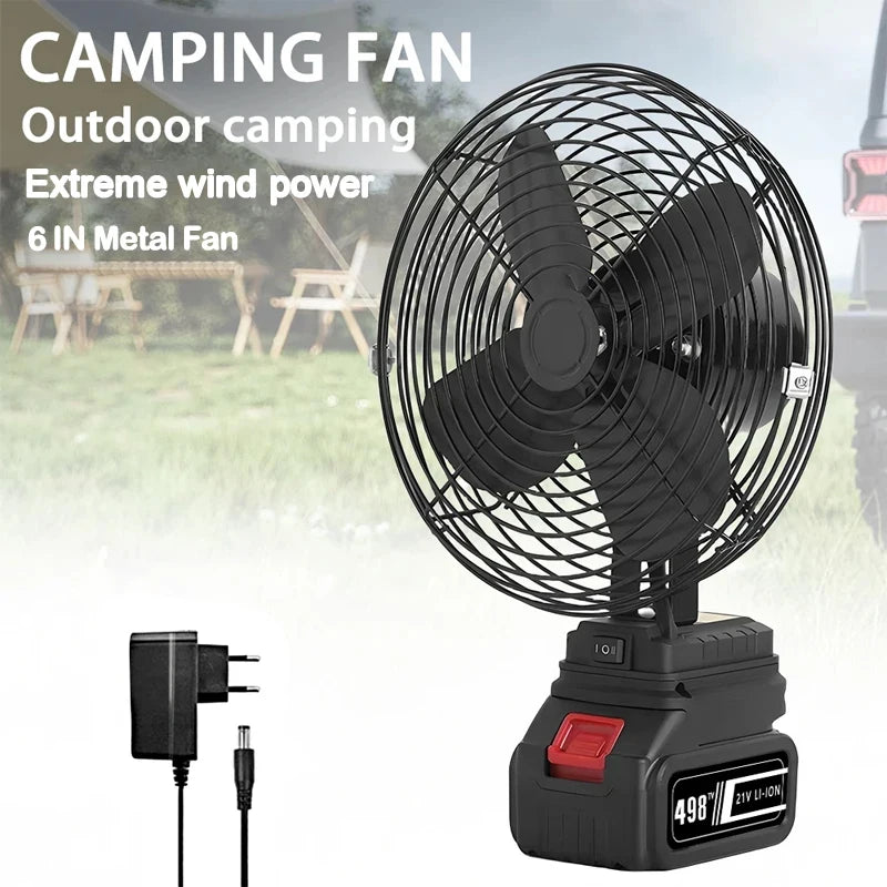 Camping Fan 8 Inches Wireless Outdoor Fishing Desktop Portable Metal Fan Strong Wind Fan Fit Makita/Dewalt 20V Battery  Pins