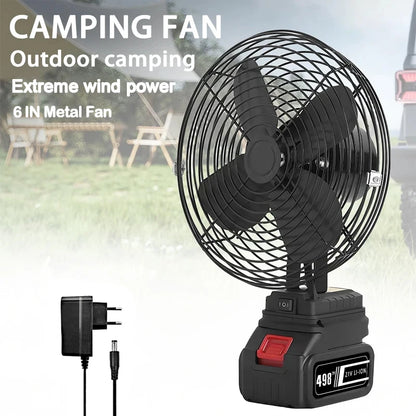 Camping Fan 8 Inches Wireless Outdoor Fishing Desktop Portable Metal Fan Strong Wind Fan Fit Makita/Dewalt 20V Battery  Pins