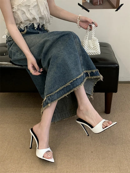 Hlieny 2026 Summer Fashion Stiletto Heels Women Pointed Toe Slippers Banquet Dress Sandals Party Wedding Mule Slides Shoes