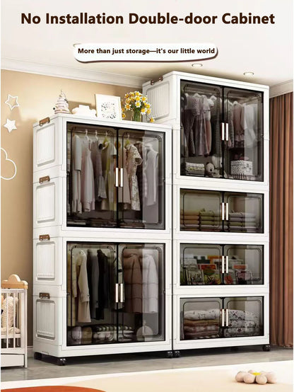 Multi-Functional Folding Storage Cabinet with Doors for Home Office Kitchen Bathroom Organizer White Black Gray