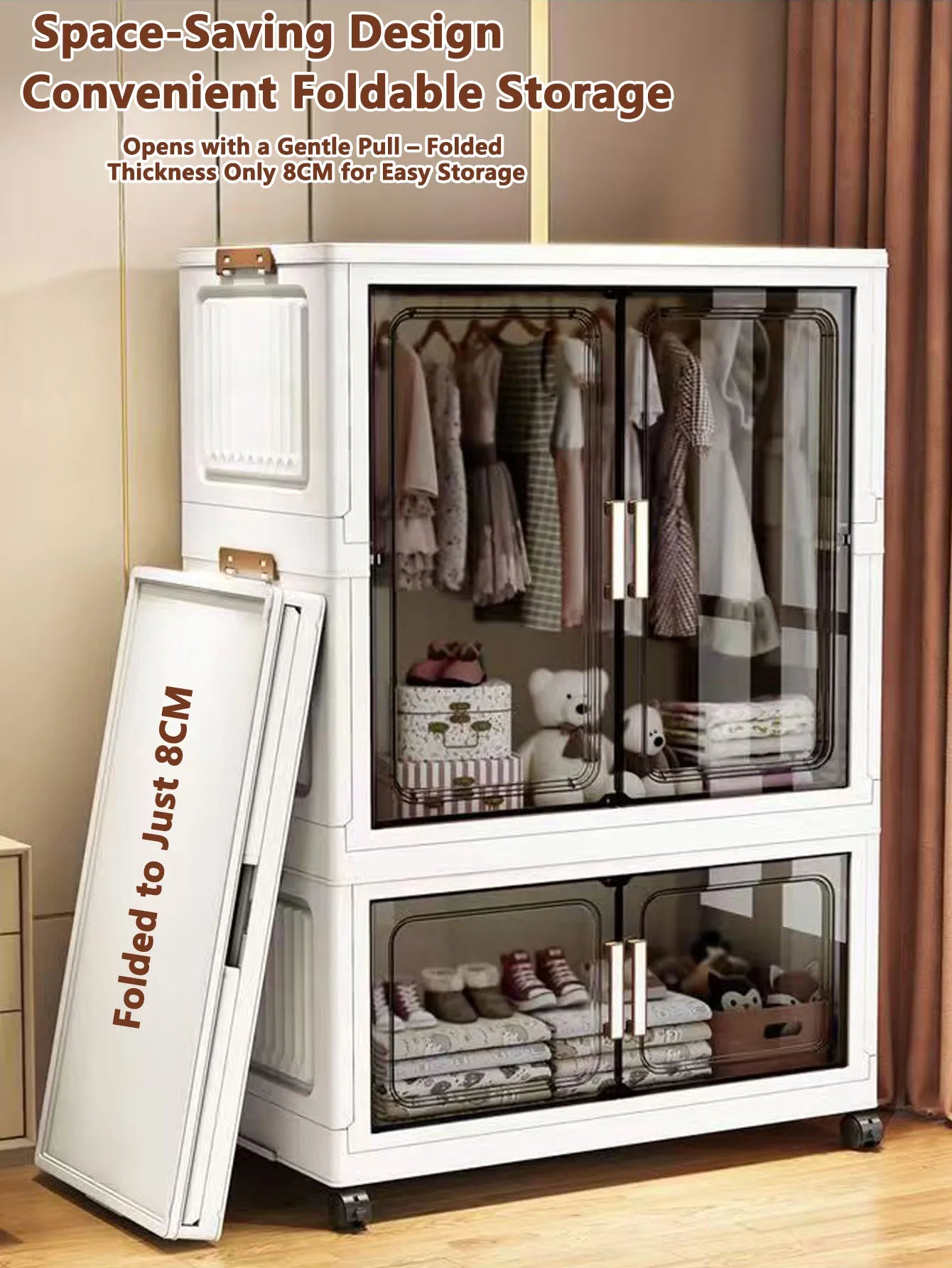 Multi-Functional Folding Storage Cabinet with Doors for Home Office Kitchen Bathroom Organizer White Black Gray