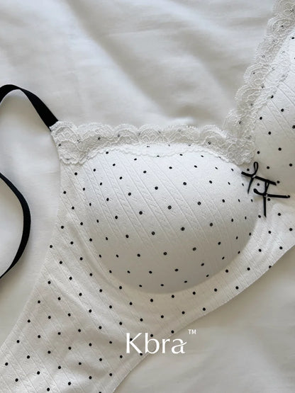 Lace Contrast Floral Print Lingerie for Women, Small Chest Gathering, Seamless and Underwire Bra