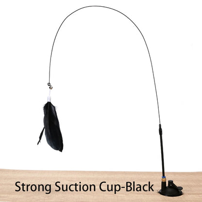 Interactive Cat Toy Handfree Cat Stick Kitten Playing Teaser Wand Toy Suction Cup Feather Wand Pet Supplies Simulation Feather