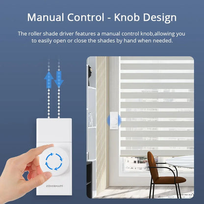 Zemismart Zigbee Smart Roller Shade Driver Built in Battery with Knob Control Speed Work with Tuya App Alexa Google Home Voice
