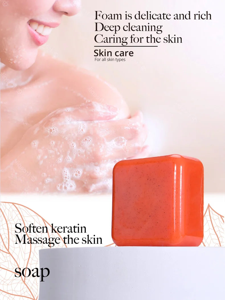 Kojic Acid Scrub Soap orange Fragrance Body Face Wash Nature Ingredient Papaya Floral Pattern Paper Style Bath