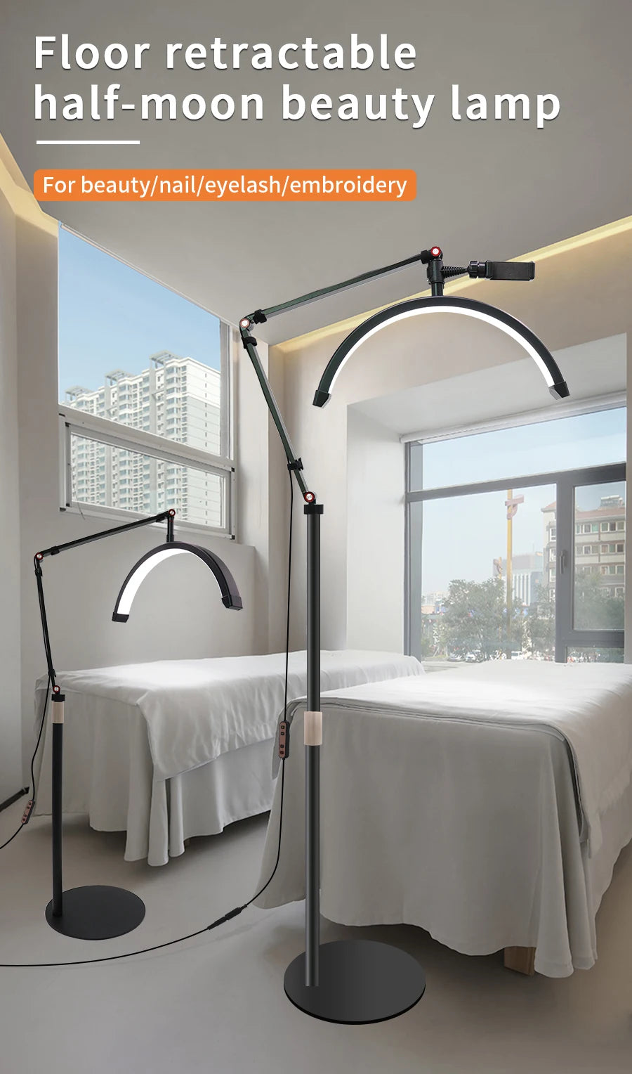 16 INCH LED Half Moon Lash Light Temperature 20W 3000K-6000K LED Ring Lamp for Beauty Facials Skincare Tattoo Eyebrows Filming