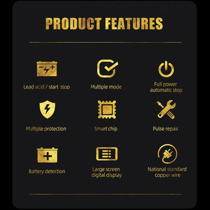 Pulse Repair Car Battery Charger 12V Output Current 10A Max Digital Display Summer Winter Mode Lead-Acid Battery Charger
