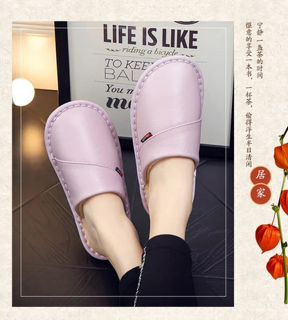 Cotton slippers for men and women at home anti slip and warm indoor Home leather cowhide slippers in winter 2023