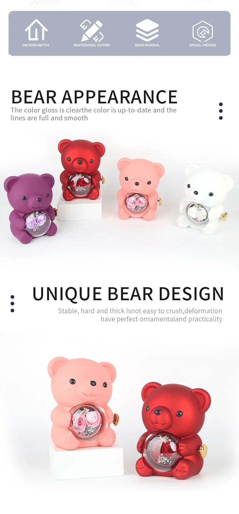 Cute Teddy Bear Design Jewelry Box for Girlfriend, Wife, Mother's Day, Birthday, Valentine's Day Surprise Heart Necklace