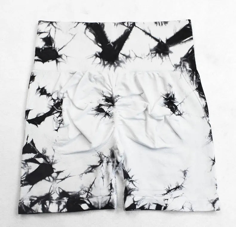 New Tie Dye Yoga Shorts Women Fitness Leggings Seamless Knitted Outdoor Running Sports Tights High Waist Butt Lift Elastic Pants