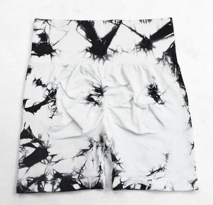 New Tie Dye Yoga Shorts Women Fitness Leggings Seamless Knitted Outdoor Running Sports Tights High Waist Butt Lift Elastic Pants