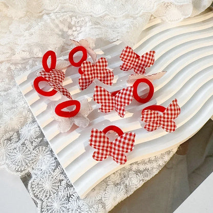 Lot de 10 élastiques à cheveux rouges pour filles, motif couronne et papillon, pour le Nouvel An. Sans danger pour les cheveux. Cordon en caoutchouc pour queue de cheval.