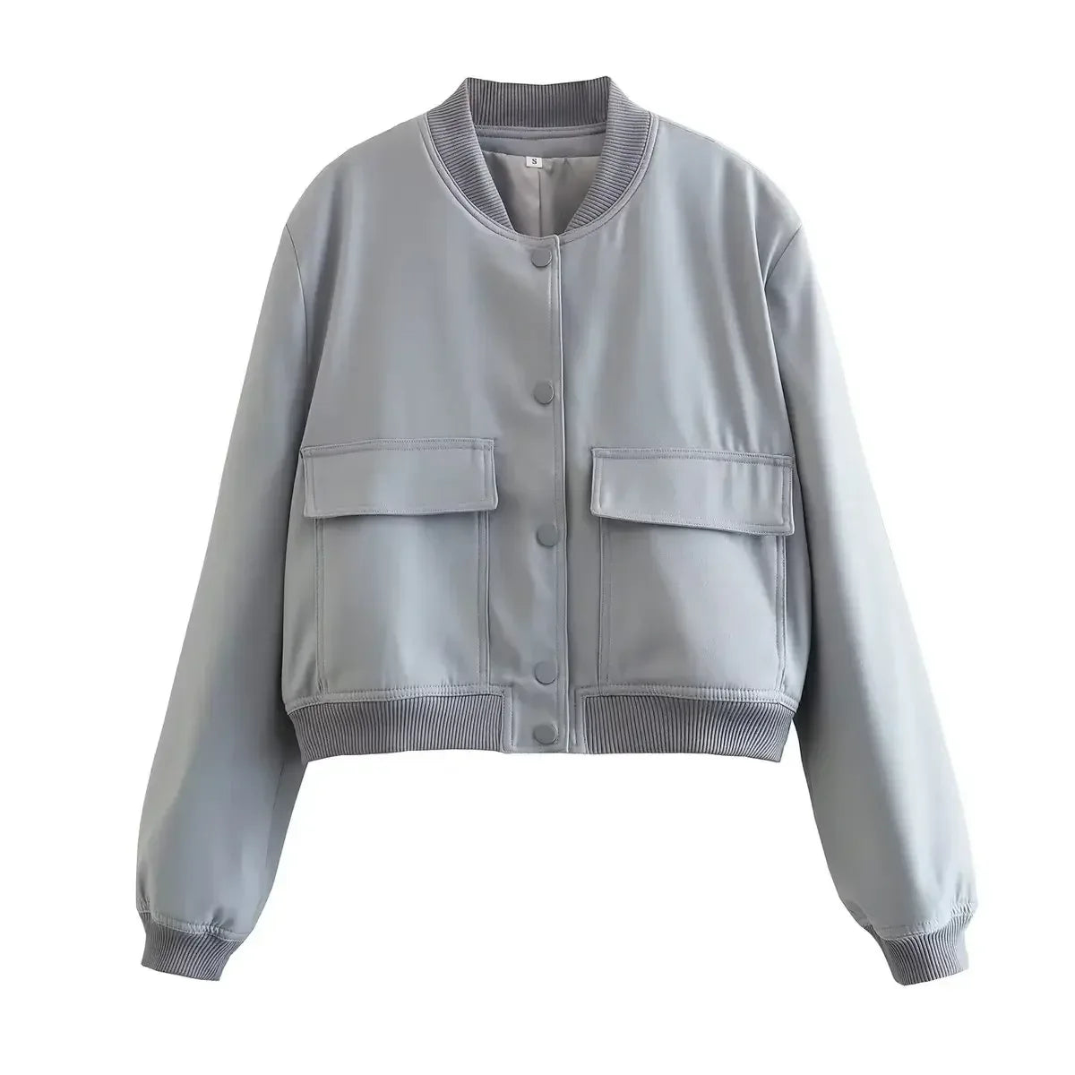 EDSA Woman Bomber Jacket White Autumn Winter Button Cropped Jackets for Women Fashion Long Sleeve Crop Outerwear