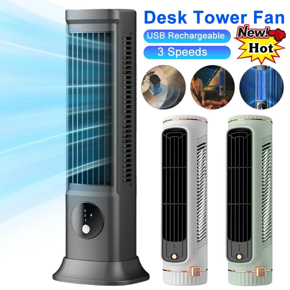 Desk Tower Fan USB Rechargeable 3 Speeds Summer Ventilation Fan Vertical Horizontal Electric Fan Household Air Conditioning Fan