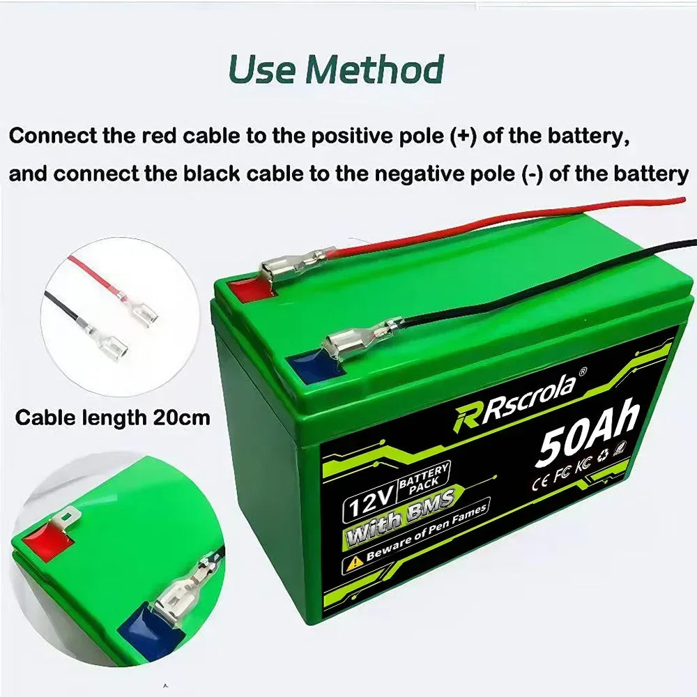 12V Li-ion Battery Pack 50Ah/40Ah/30Ah/20Ah A+ 18650 Battery Pack Long-lasting for Sprayer,Children's Toy Car,Scale,Solar Energy