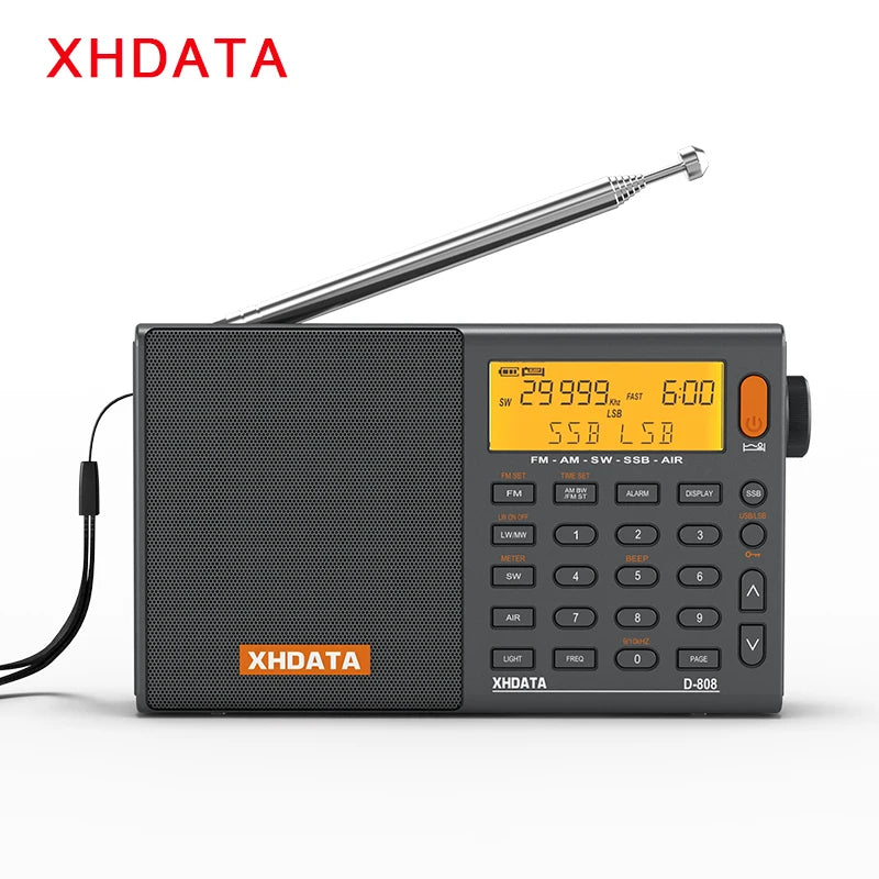XHDATA D-808 AM/FM/SW/MW SSB AIR RDS Full Band Portable Radio with Multifunction Deep Sound Stereo Rechargeable Radio Receiver