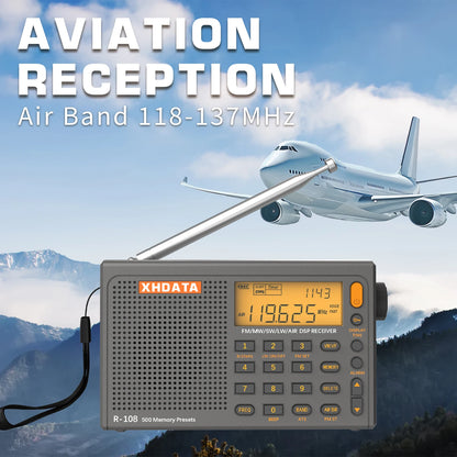 XHDATA R-108 Digital Portable Radio Stereo FM LW SW MW Full-Band Radio DSP Radio Receiver Multi-Function Rechargeable Radio