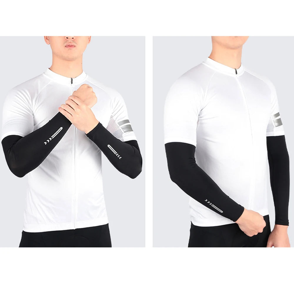1Pair Ice Fabric Breathable UV Protection Running Cooling UPF 50 Arm Sleeves Fitness Basketball Elbow Pad Sport Cycling Outdoor