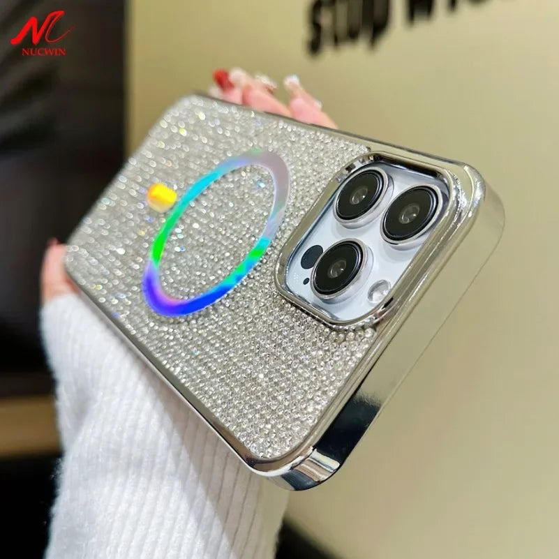 Luxury Diamond For Magsafe Case for iPhone 15 16 17 Pro Max Plus Bling Shinny Magnetic Cover for iPhone 11 12 13 14 Pro Max