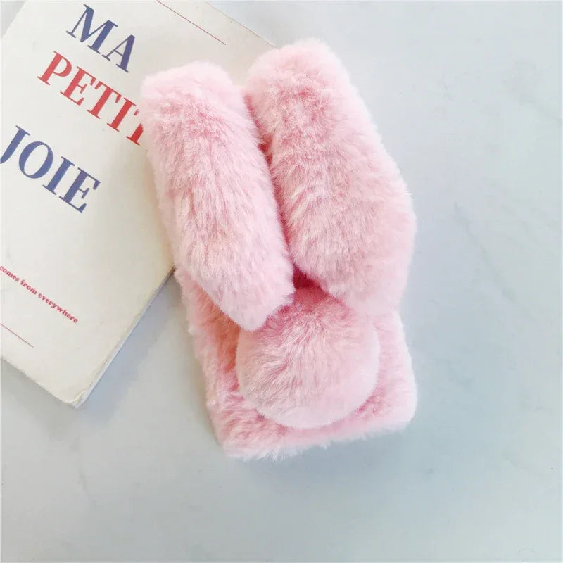 Soft Plush Phone Case For Xiaom Poco C85 C75 C71 C65 C61 C55 C51 C50 C40 C31 C3 Warm Winter Furry Rabbit Bunny Fur Cover