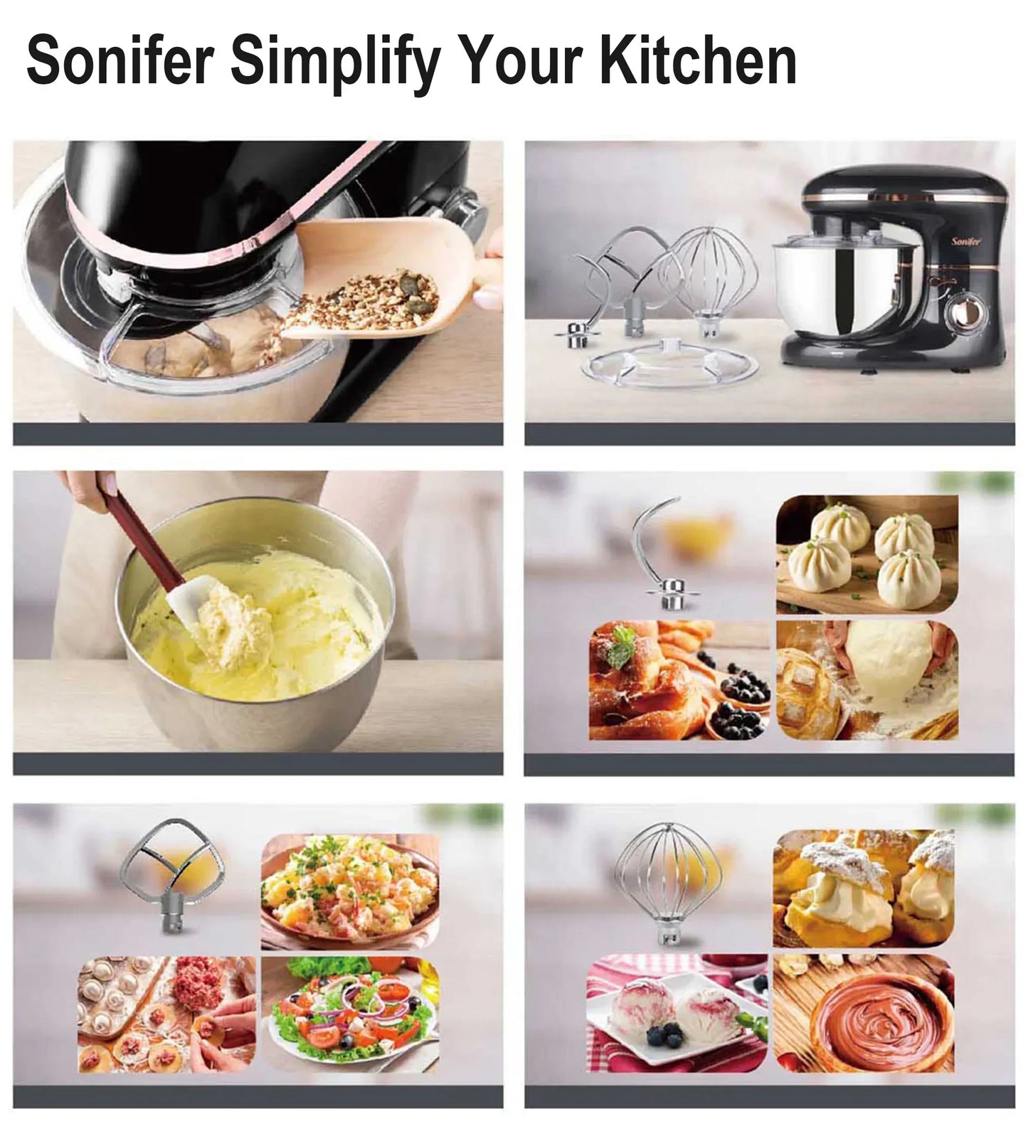 Stand Mixer Professional Kitchen Aid Food Blender Cream Whisk Cake Dough Mixers With Bowl Metal Gear Chef Machine Charm Sonifer