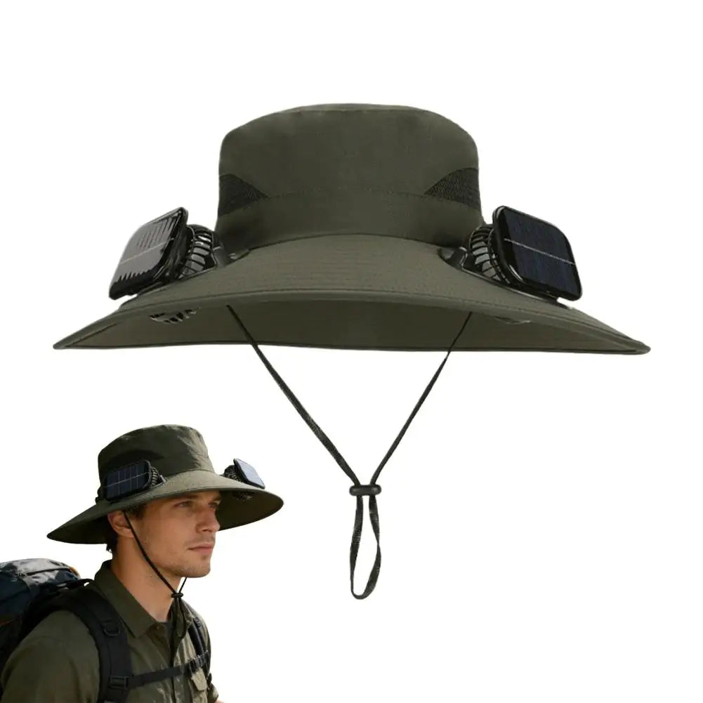 Solar Fan Hat for Men Women, Wide Brim Sun Protection Hat with Dual Solar Fans, 2-in-1 Hands-Free Cooling Cap for Hiking & Work