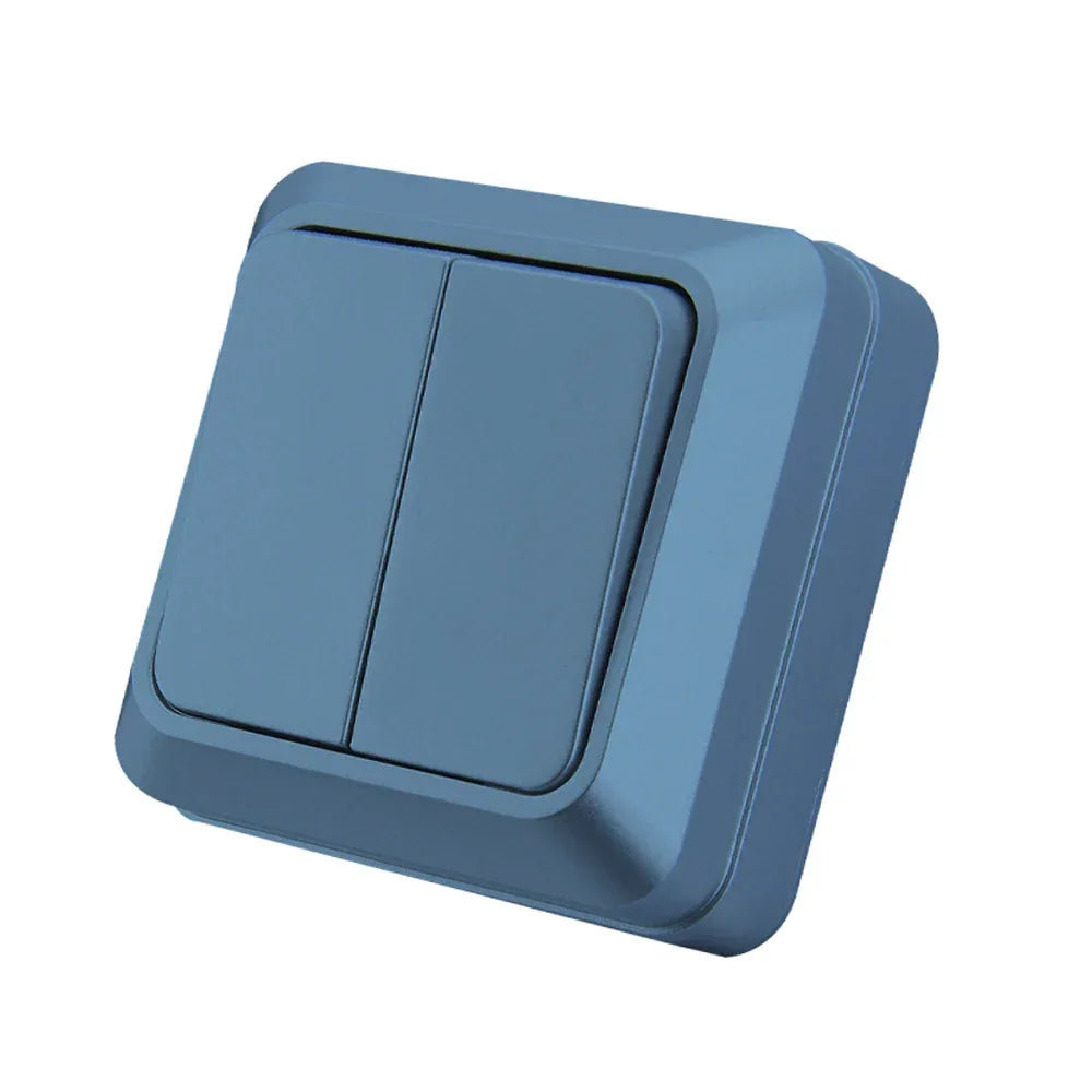 Blue Flame Retardant EU Standard Spray Plastic Rocker Switch Wall Surface 2 Gang 1 Way Button Light Switch On/Off Classic Switch