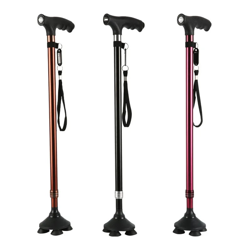 1pc Old People Crutch 60-94cm Telescoping Aluminum Alloy Rod Walking Stick T-handle with Lamp