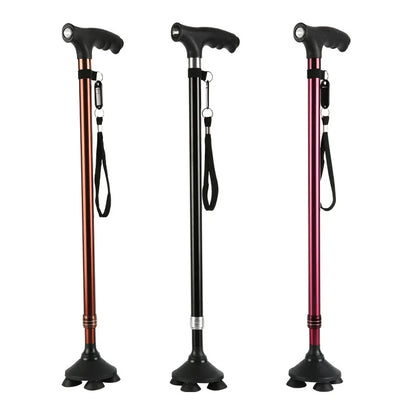 1pc Old People Crutch 60-94cm Telescoping Aluminum Alloy Rod Walking Stick T-handle with Lamp
