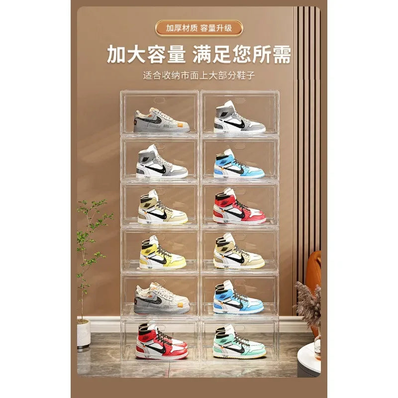 Shoe box, hard box, magnetic suction, front side opening storage, transparent acrylic bag, hand-held storage box, shoe cabinet
