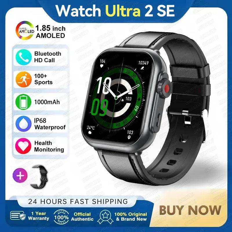 Watch Ultra 2 SE Men Women 1000mAh AMOLED Heart Rate 100+Sport Bluetooth Call GPS Track Waterproof Smart Watch For IOS Android