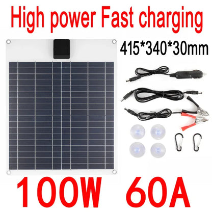 100W 5A-60A Solar Car Battery Charger Kit 5V/12V Fast Charging, high current fast charging Built-in Voltage Regulator