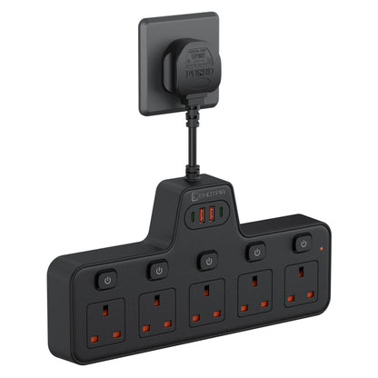 2500W UK Plug Power Strip Wall Mounted Independent Switches, Multitap Network Filter USB-C Ports 2.1A Fast Charging Adapter