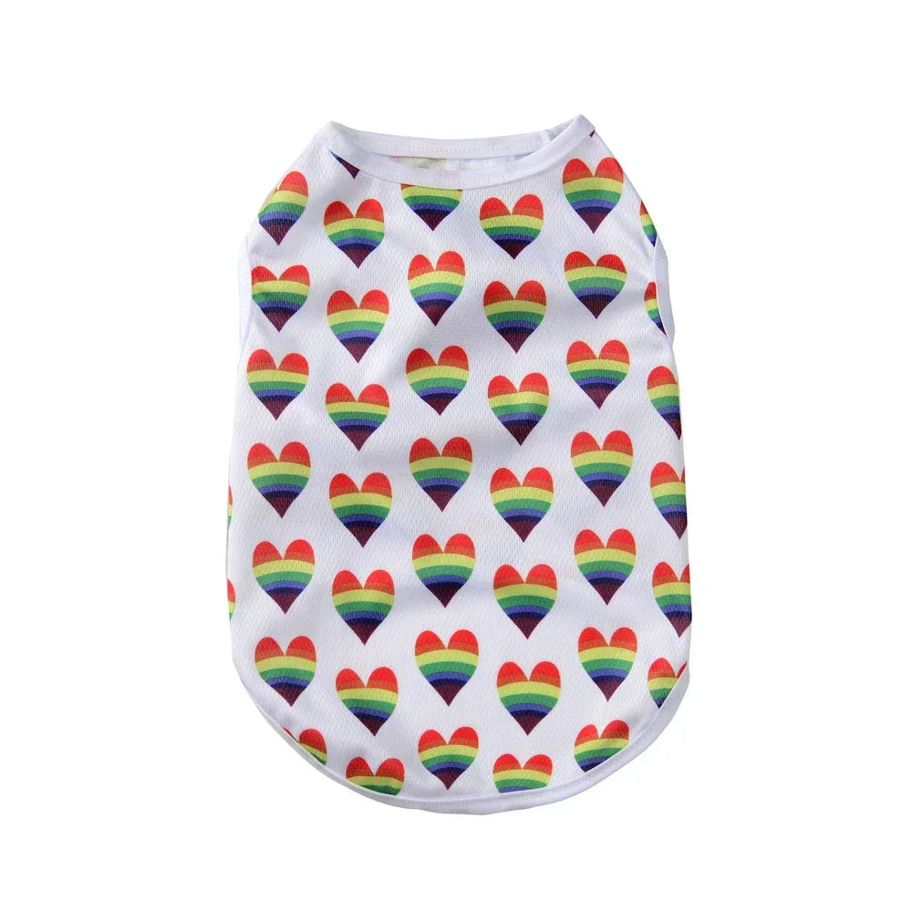 Breathable Dog Clothes For Small Medium Dogs Cats Summer Creative Rainbow Print Puppy Vest T-shirt Schnauzer Pug Pet Costume