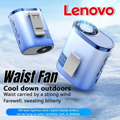 Lenovo Portable Waist Fan 100-Speed Strong Wind Rechargeable Neck Fan Quiet Long Battery Life Clip-on Fan for Outdoor Hiking