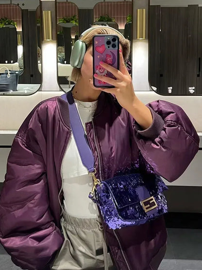 Retro Solid Zipper Cotton Jackets Women Casual Loose Bomber Jacket With Oblique Pockets Female Y2k Autumn Chic Street Outwear