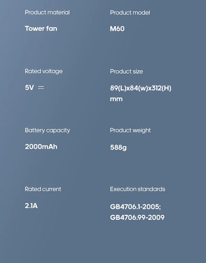 New Wall Mounted Air Conditioning Fan 2000mAh 3 Speeds Adjustable Vertical Non-drilling Circulating Fan Home Quiet Tower Fan